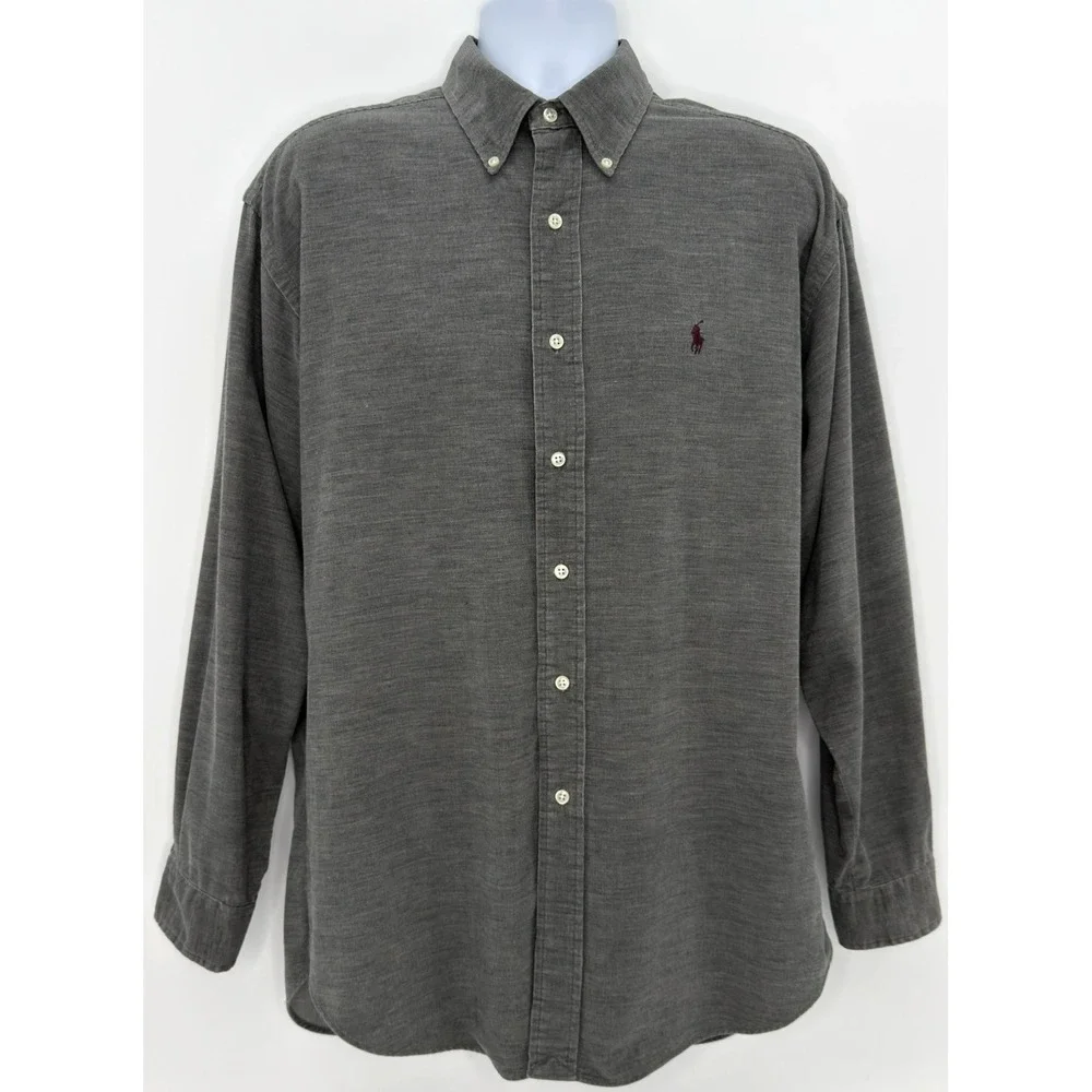 Ralph Lauren Blake Corduroy Shirt Mens L Gray Button Down Pony Blue Tag